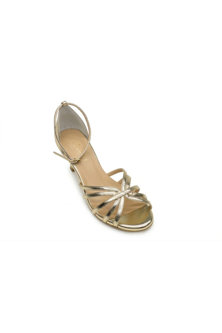 Wavelys CARINA Femme Élégante Chaussures à Talons avec Boucle au Cheville Brillantes - Doré