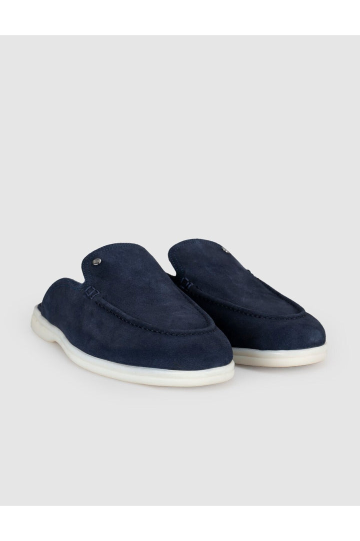 Cabani Shoes Mocassins pour hommes en cuir véritable bleu marine avec accessoires en métal. - Bleu marine