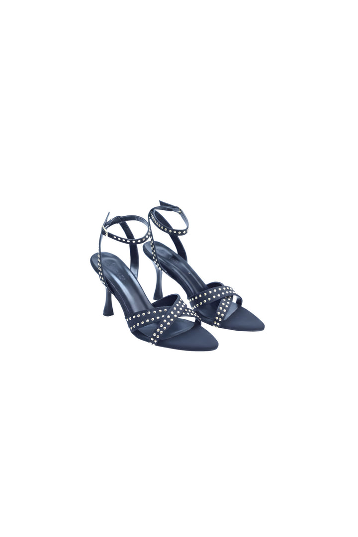 Wavelys ARIS Sandale à talon en verre croisé avec détails en clous pour femme en noir - Noir