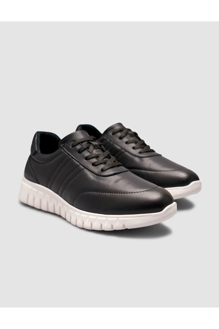 Cabani Shoes Baskets à lacets pour femmes en cuir véritable noir - Multicolore