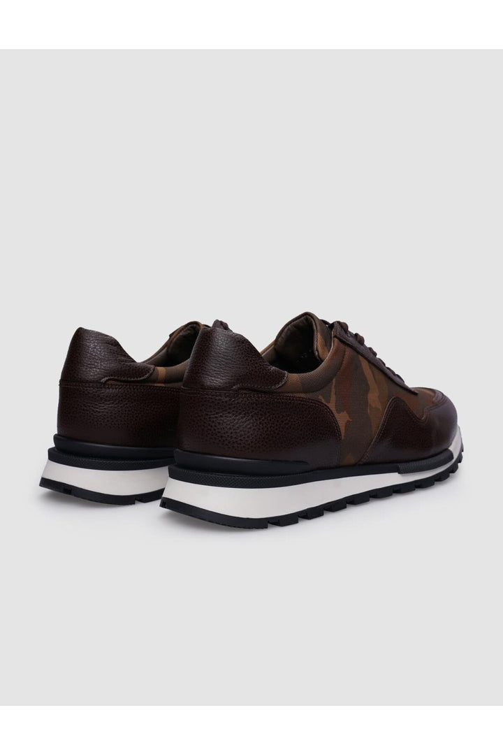 Cabani Shoes %100 Cuir Véritable Baskets Camouflage Marron à Lacets pour Homme - Marron