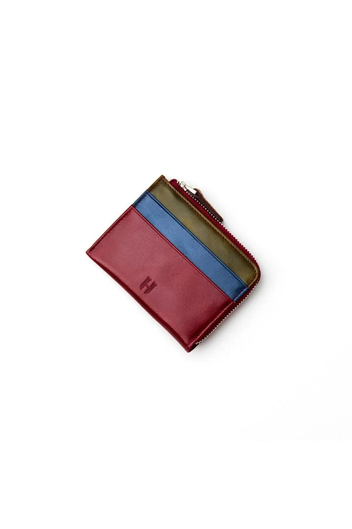 Helmbrook Porte-cartes zippé en cuir véritable pour homme avec protection RFID Seward Burgundy Plus