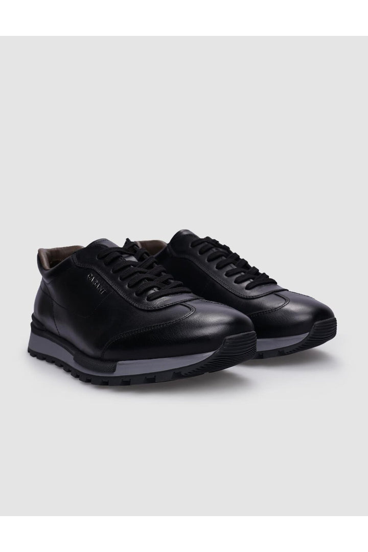 Cabani Shoes Lodi %100 Cuir Véritable Baskets Noires à Lacets pour Hommes - Noir