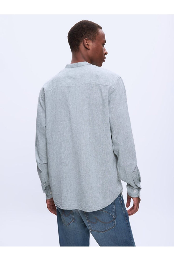 LTB Chemise verte à manches longues Regular Judge Collar Linen Look