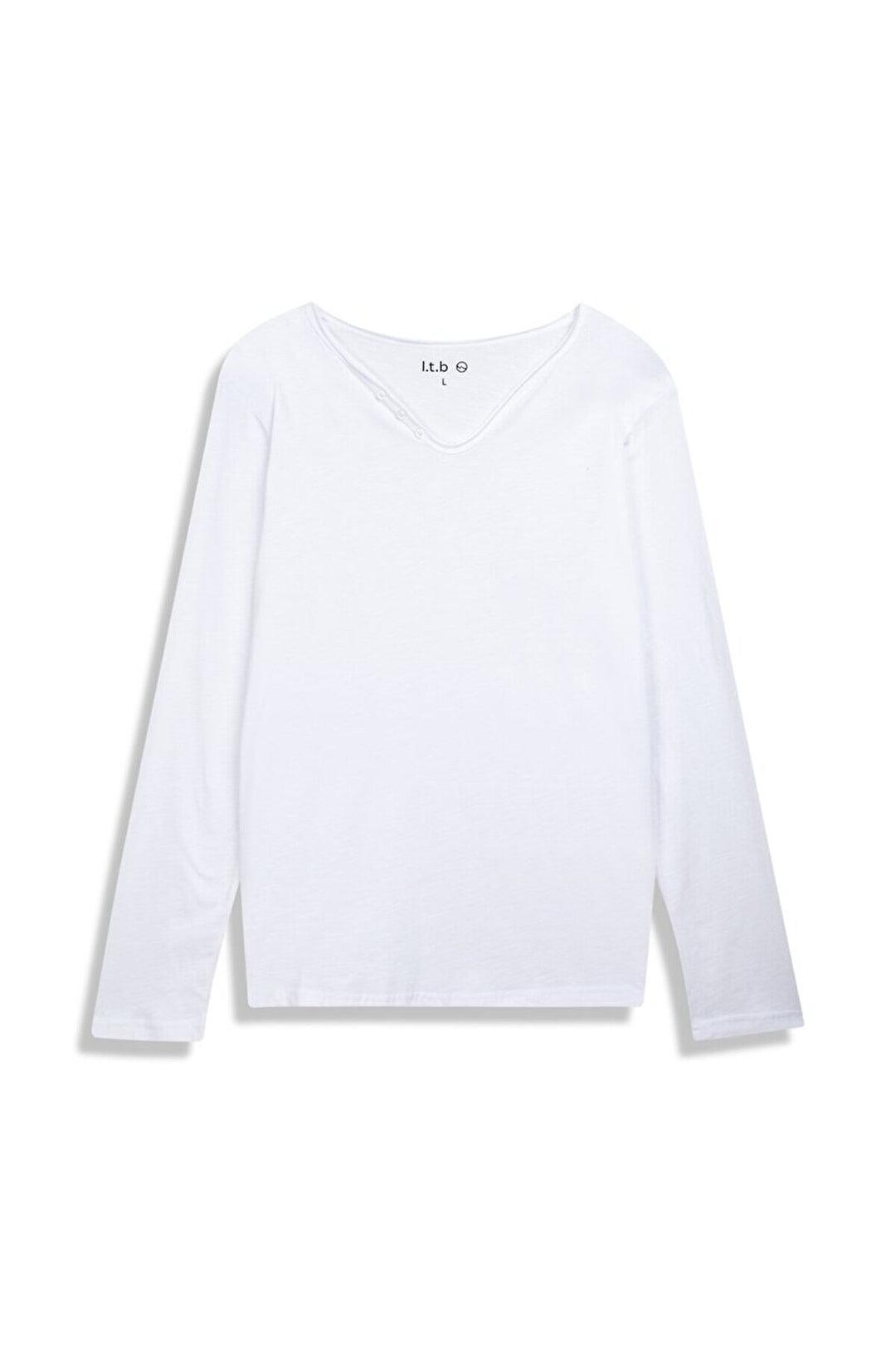 LTB Sweat-shirt blanc à manches longues avec col en V boutonné sur le devant