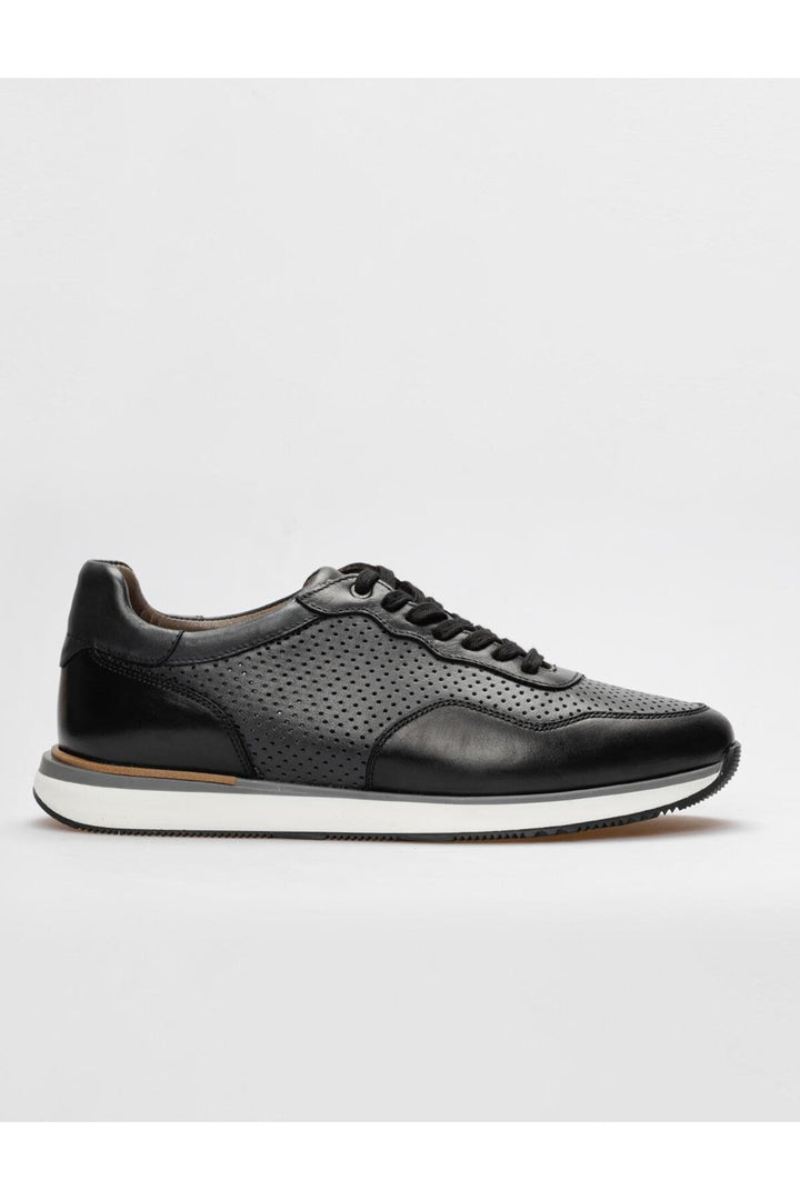 Cabani Shoes Chaussures de sport pour hommes en cuir véritable noires à lacets - Noir