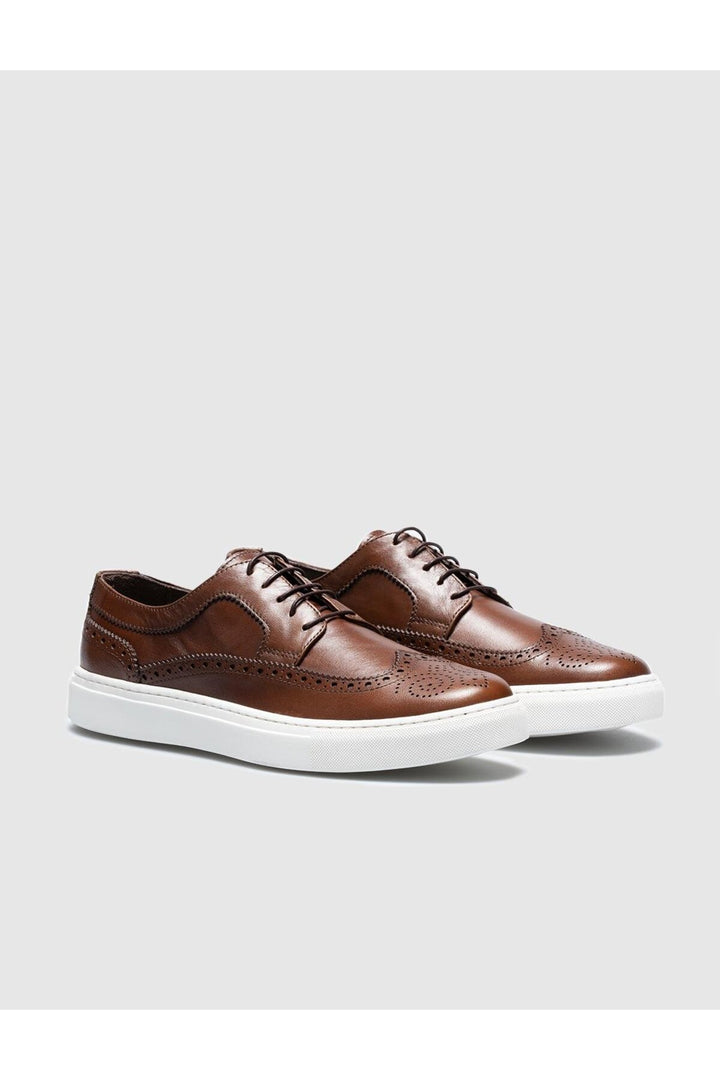 Cabani Shoes Chaussures de sport pour hommes en cuir véritable, couleur tabac, à lacets. - Tabac