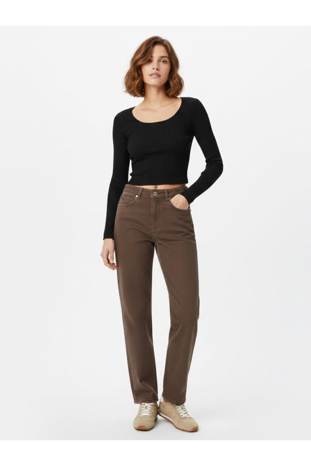 LTB Sweatshirt Anthracite Crop à Manches Longues Col Bateau - Anthracite