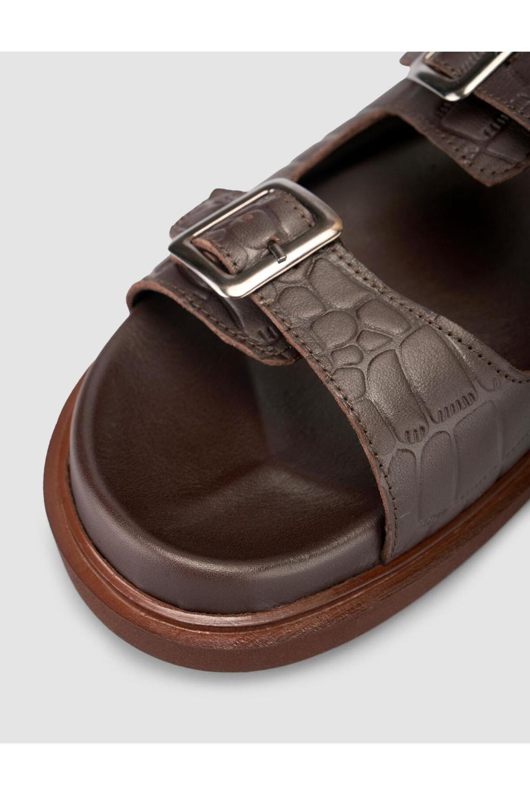 Cabani Shoes %100 Cuir Véritable Sandale Homme en Cuir Croco Marron - Marron