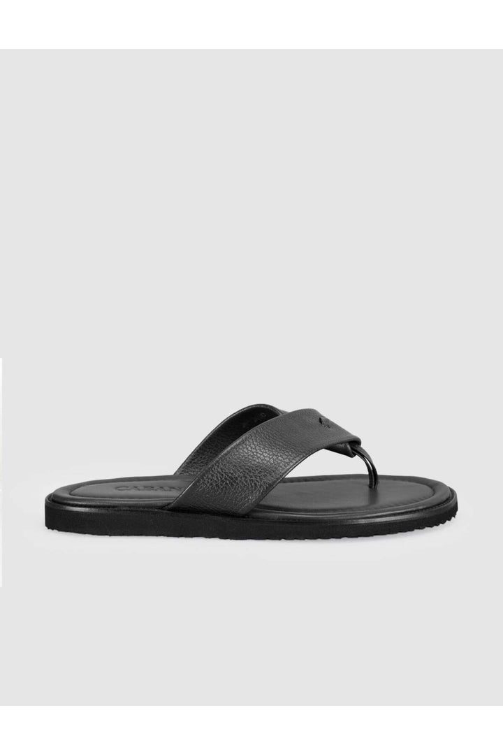 Cabani Shoes Sandales en cuir véritable noires pour hommes à entre-doigts - Noir
