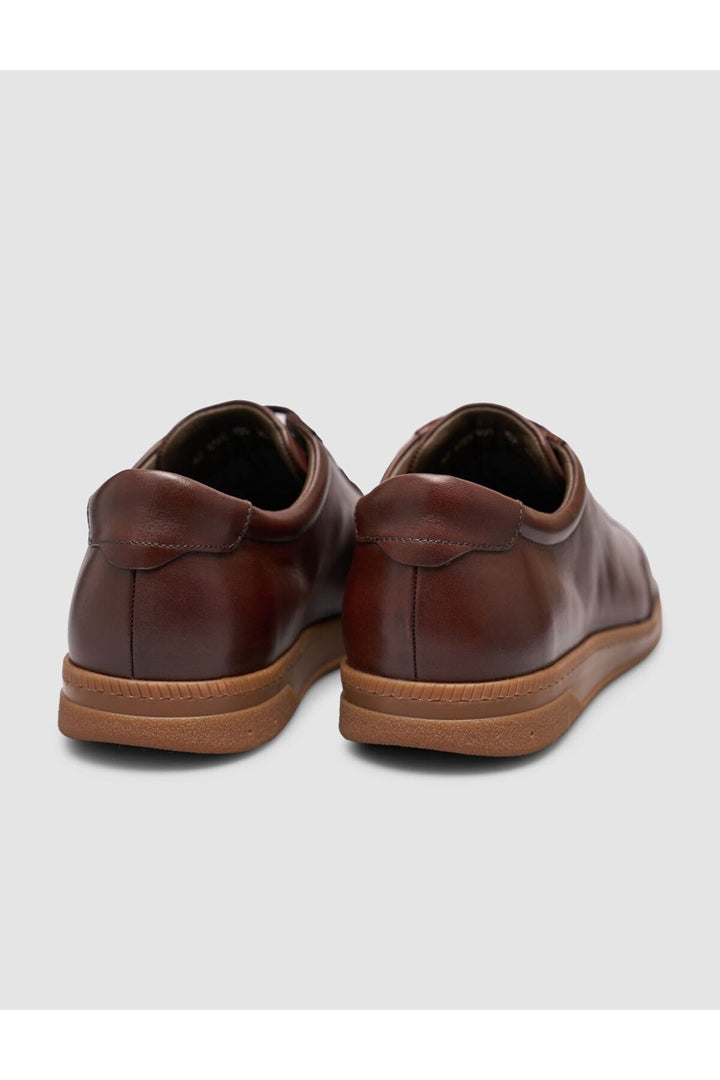 Cabani Shoes Baskets pour hommes en cuir marron à lacets avec semelle en caoutchouc - Tabac