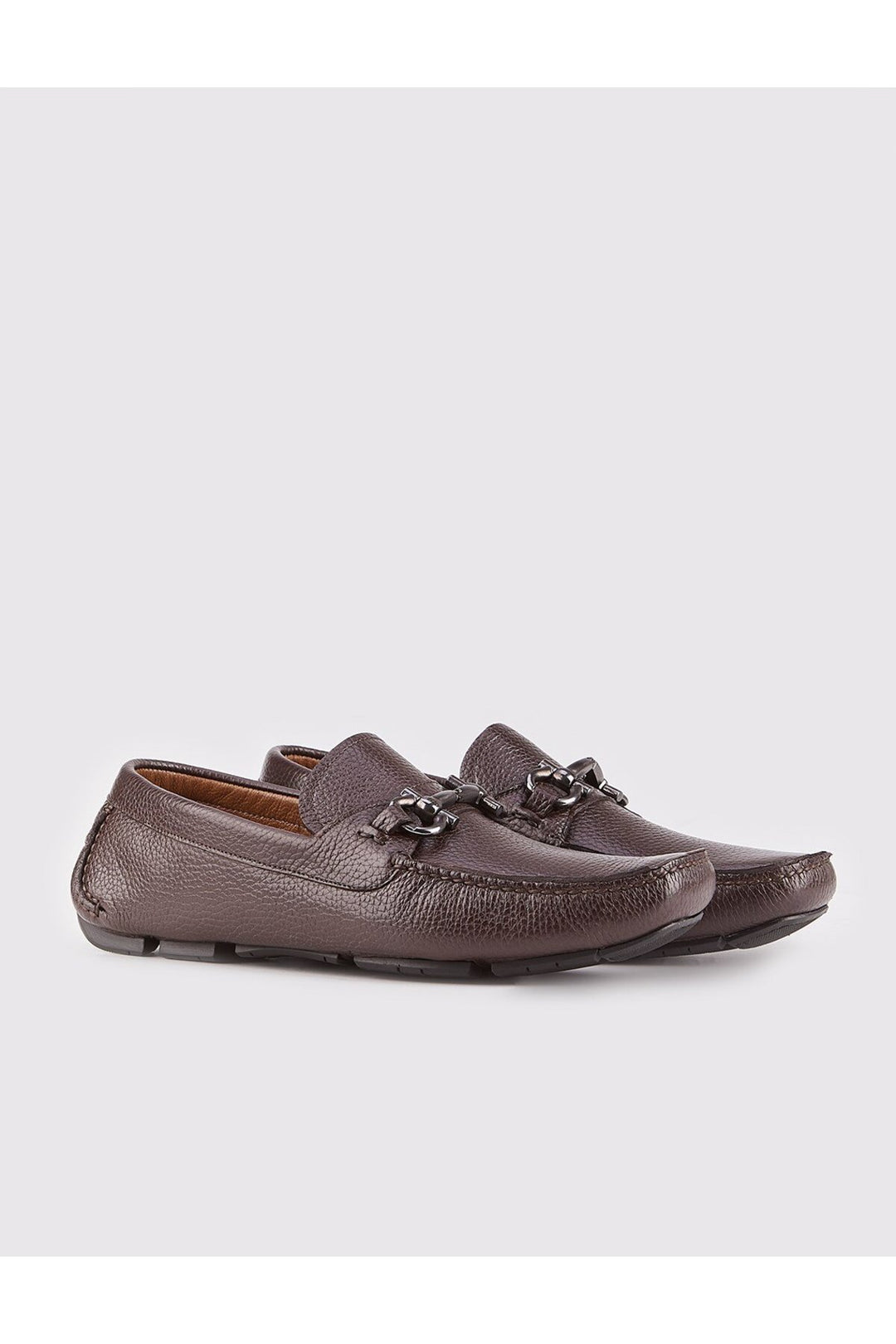 Cabani Shoes Chaussures Loafer pour hommes en cuir véritable marron avec accessoire en boucle en métal - Marron