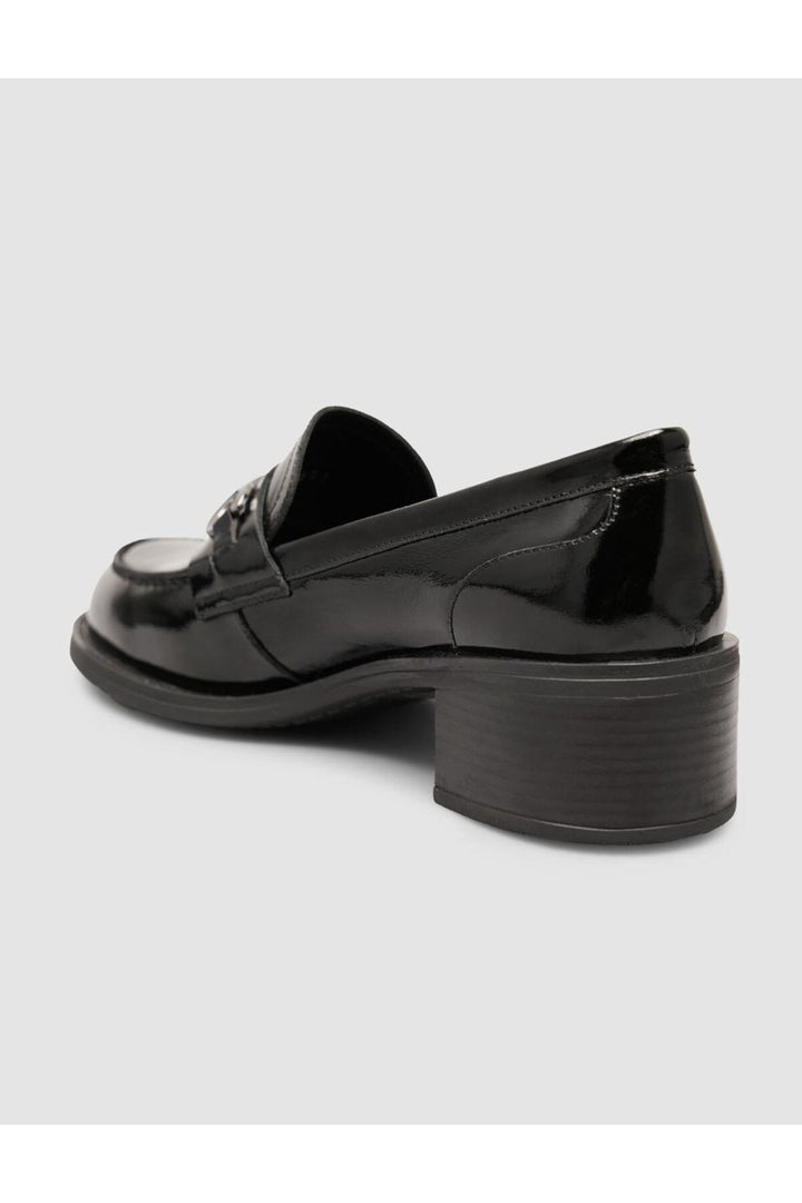 Cabani Shoes Chaussures Loafer pour femmes en cuir verni noir avec boucle en métal. - Noir