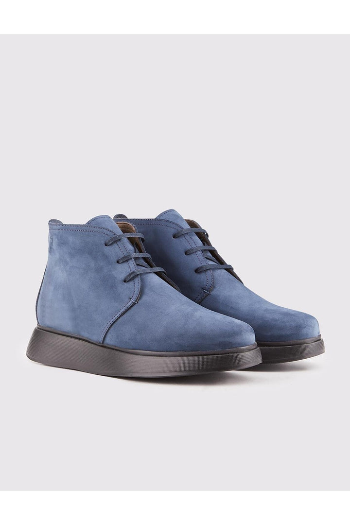 Cabani Shoes Bottines pour hommes en cuir véritable bleu marine à lacets. - Bleu marine
