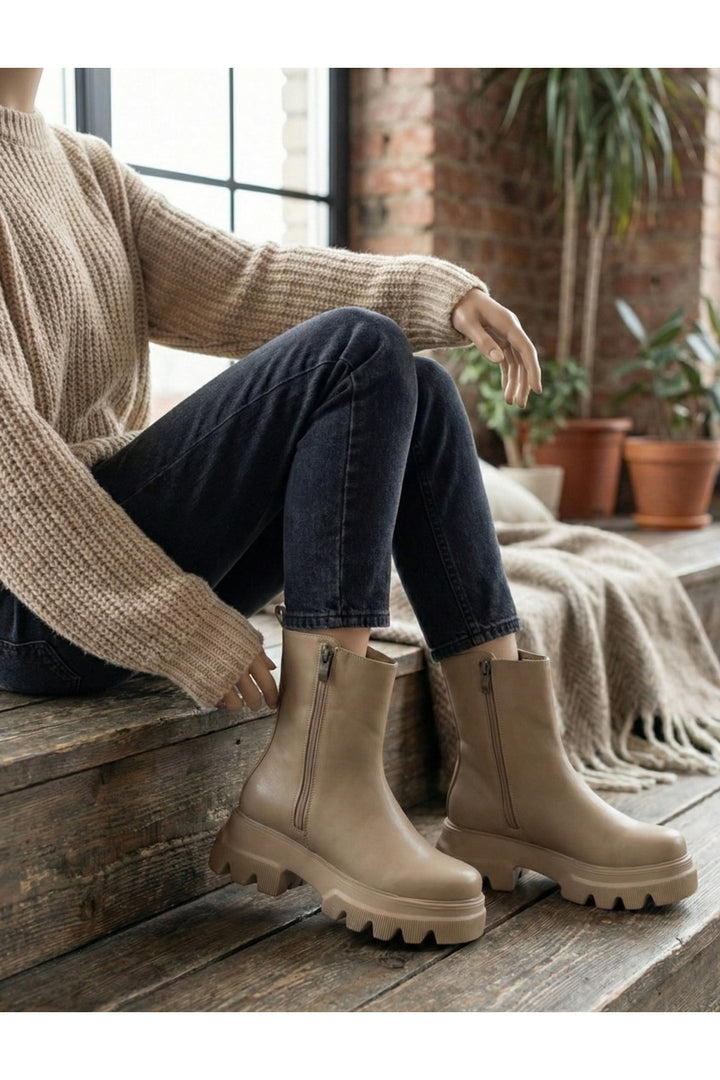 Wavelys GIANNA Bottes à fermeture éclair pour femmes d'hiver - Beige