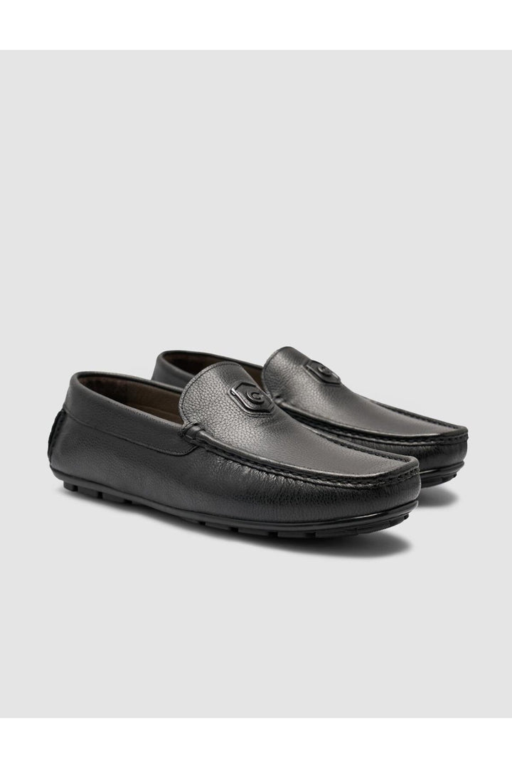 Cabani Shoes Chaussures Loafer pour hommes en cuir véritable noir avec détails de logo à 100%. - Noir