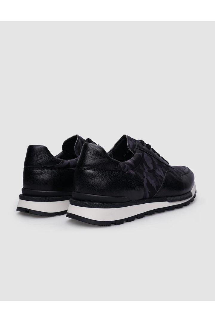 Cabani Shoes %100 Cuir véritable Noir Baskets à lacets à motif camouflage pour homme - Noir