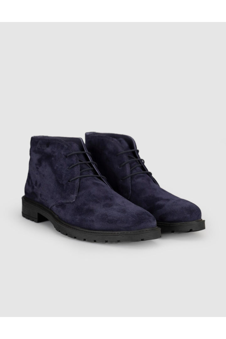 Cabani Shoes Bottines pour hommes en cuir véritable en suède bleu marine à lacets - Bleu marine