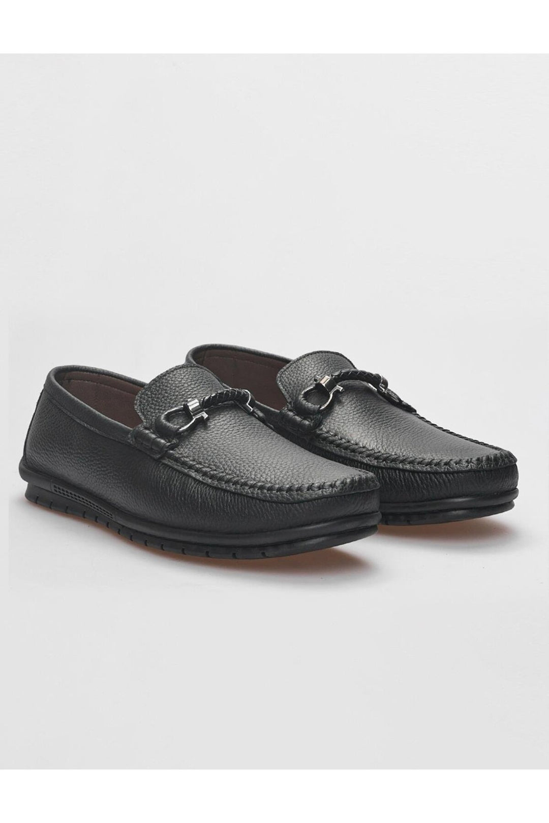 Cabani Shoes Mocassin homme en cuir véritable noir à boucle - Noir