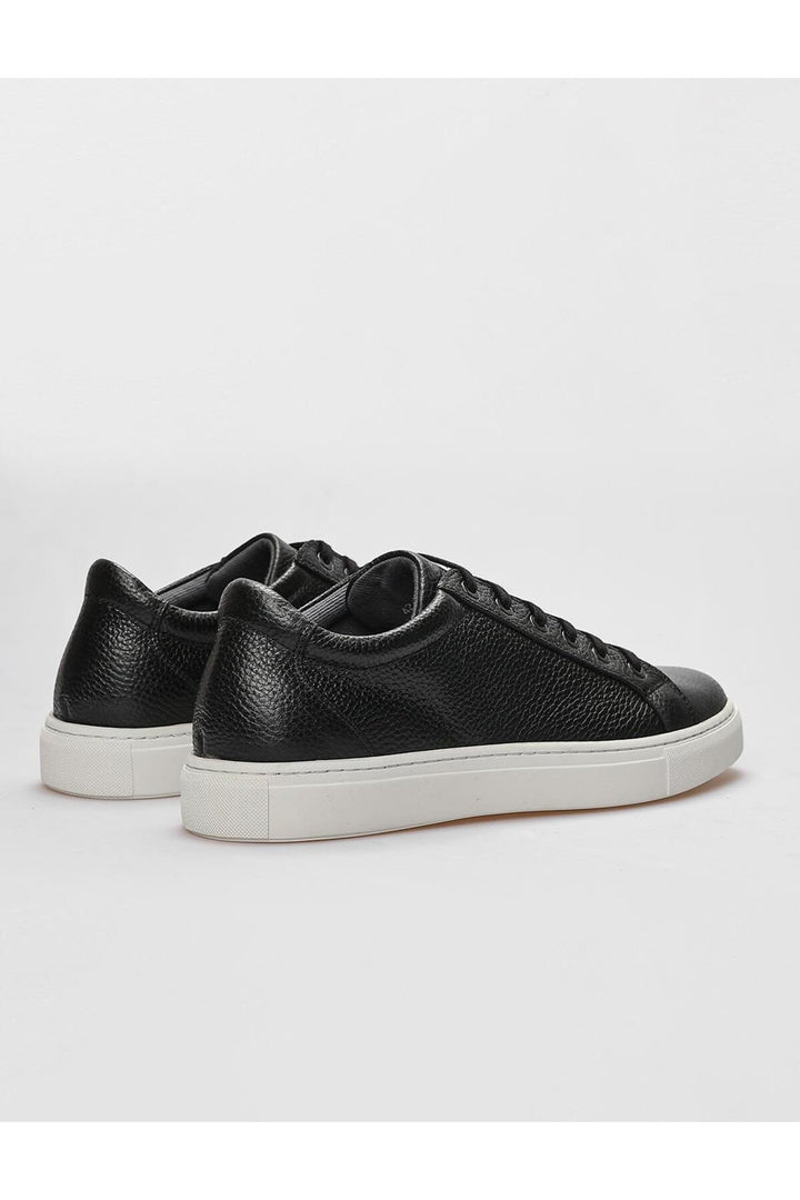 Cabani Shoes Chaussures de sport pour hommes en cuir véritable noires à lacets - Noir