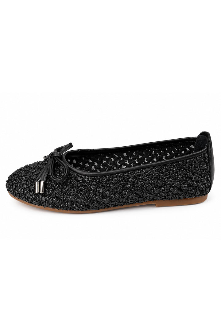 Wavelys Ballerines à lacets noires à embouts métalliques texturés pour femmes - Noir