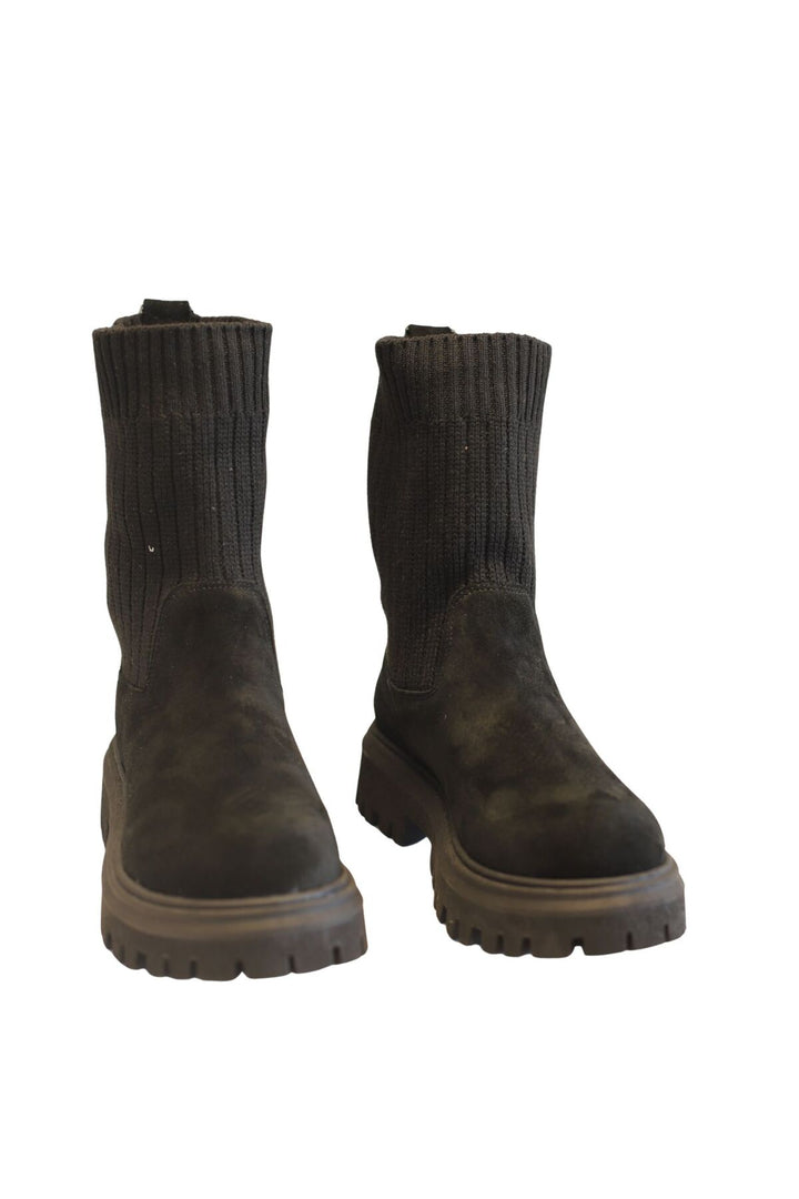 Wavelys RIVER Bottes en cuir suédé véritable noires à détails tressés, faciles à enfiler. - Noir