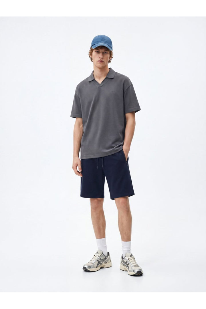 LTB T-shirt en piqué col polo gris anthracite à col en V - Anthracite