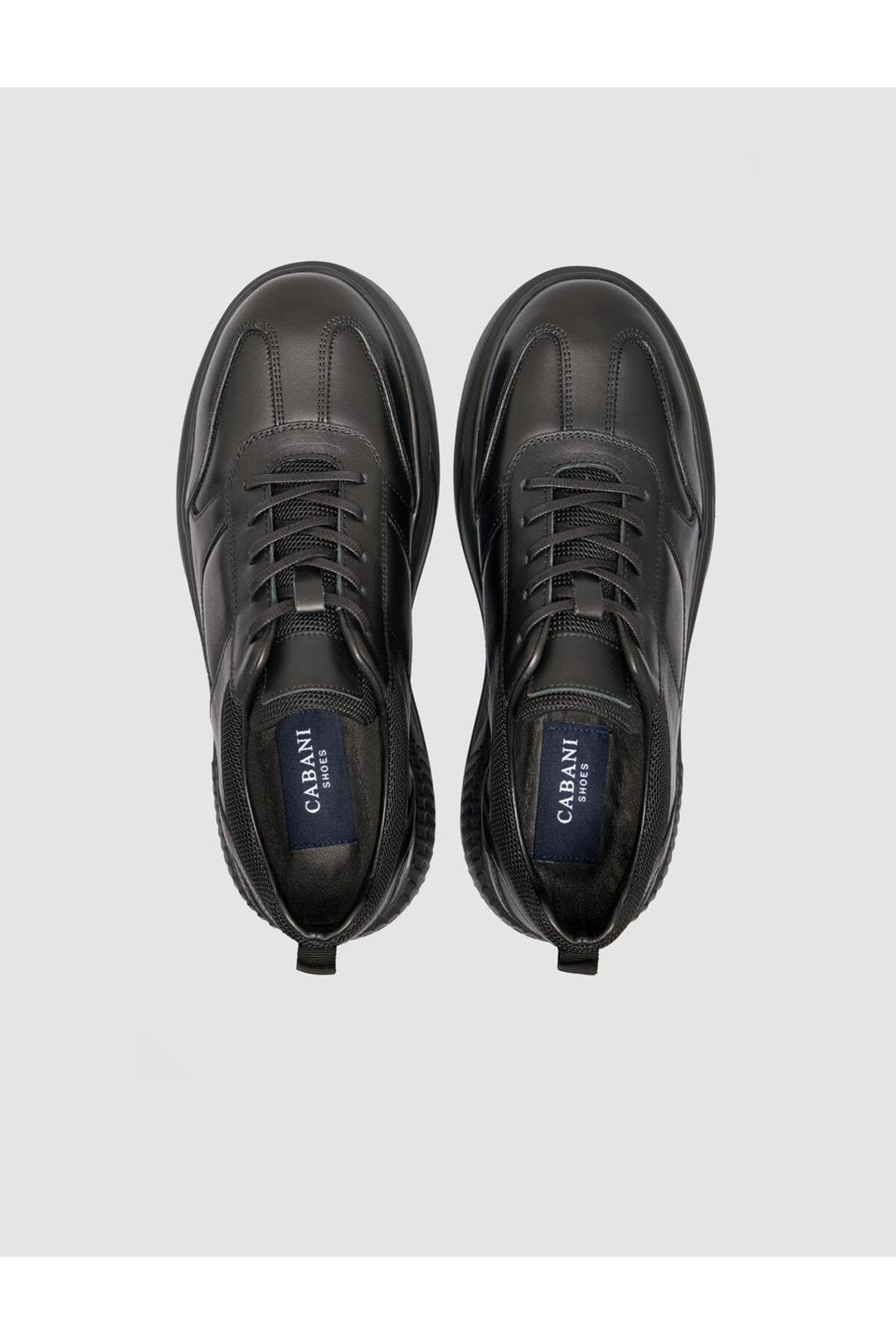 Cabani Shoes Chaussures de sport pour hommes en cuir 100 % avec semelle noire et écusson. - Noir