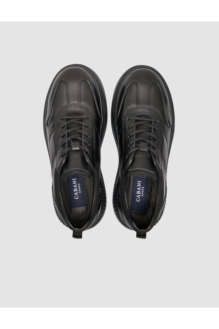 Cabani Shoes Chaussures de sport pour hommes en cuir 100 % avec semelle noire et écusson. - Noir