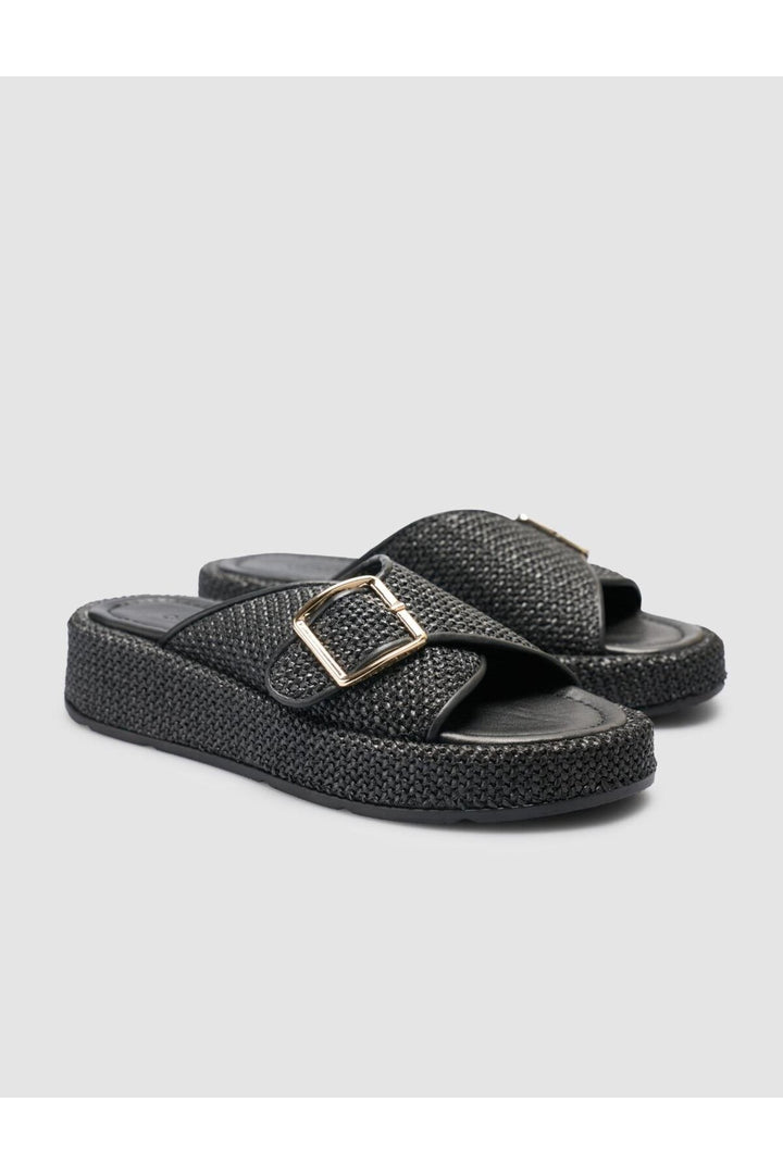 Cabani Shoes Sandales noires pour femmes avec détails en osier - Noir