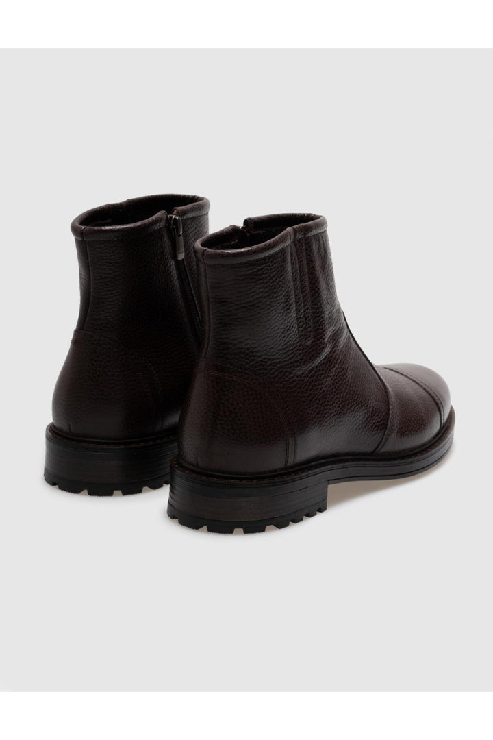 Cabani Shoes Bottines pour hommes en cuir véritable marron avec fermeture éclair - Multicolore