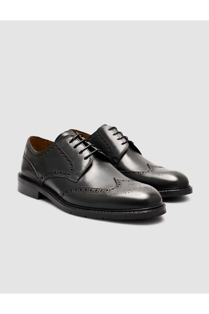 Cabani Shoes %100 Cuir véritable chaussure classique pour homme en cuir noir avec motifs - Noir