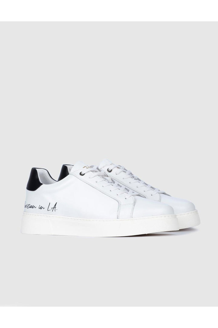 Cabani Shoes Chaussures de sport pour hommes en cuir véritable blanches et noires avec lacets - Blanc