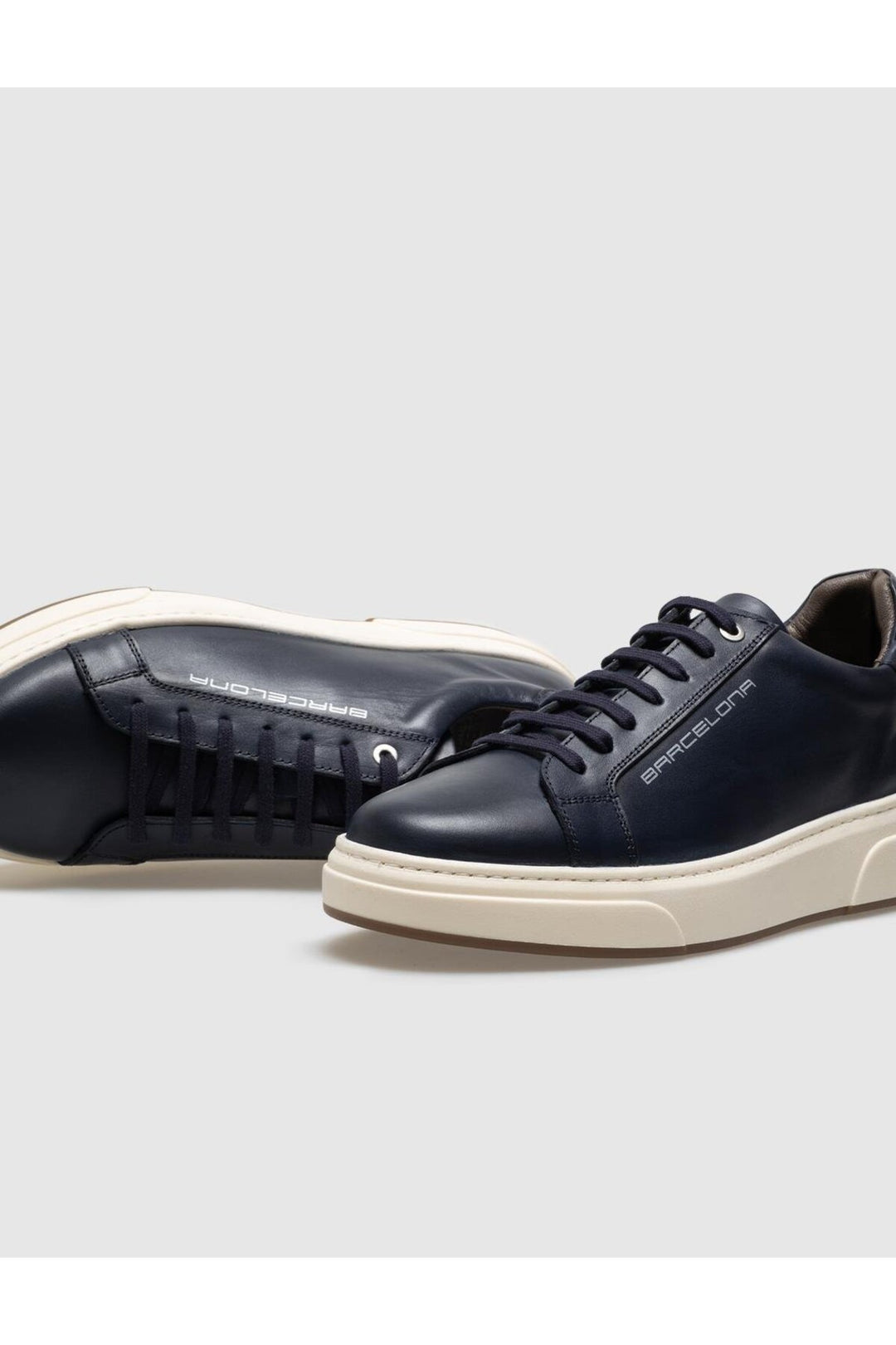 Cabani Shoes Chaussures de sport pour hommes en cuir véritable bleu marine à lacets - Bleu marine