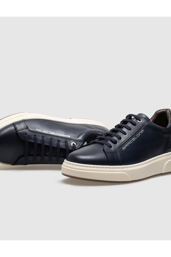 Cabani Shoes Chaussures de sport pour hommes en cuir véritable bleu marine à lacets - Bleu marine