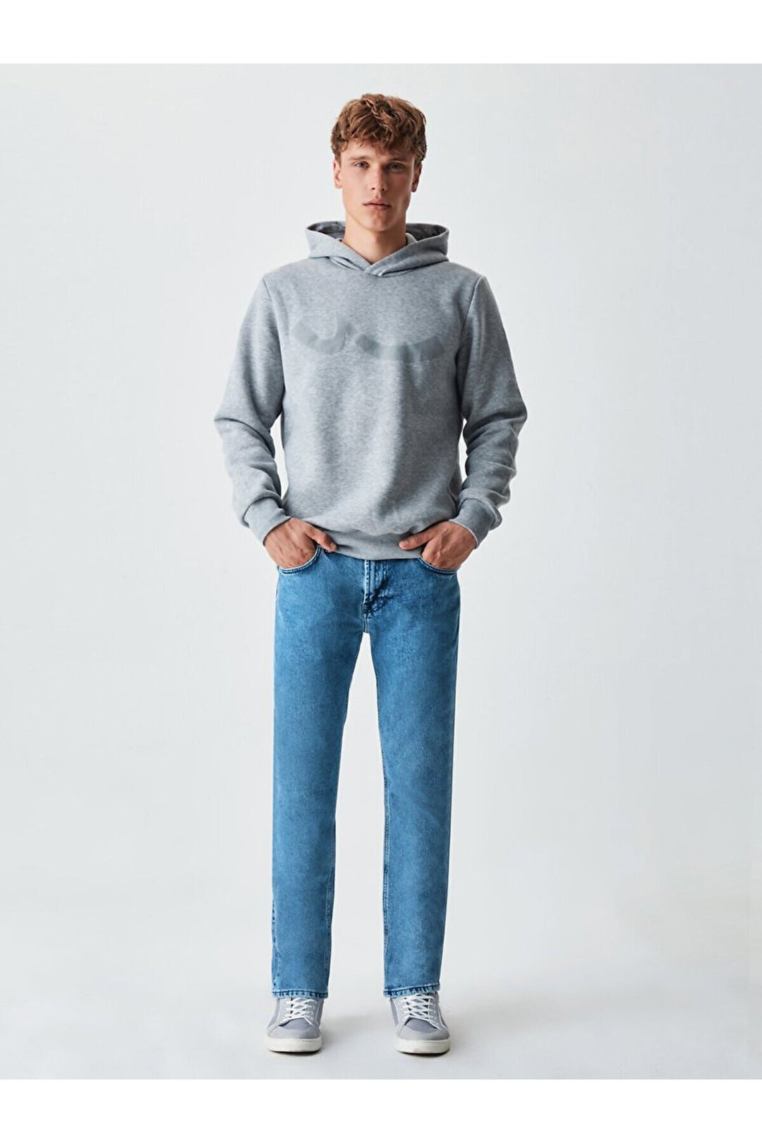 LTB Sweat-shirt gris coupe droite à capuche tendue sans fermeture éclair