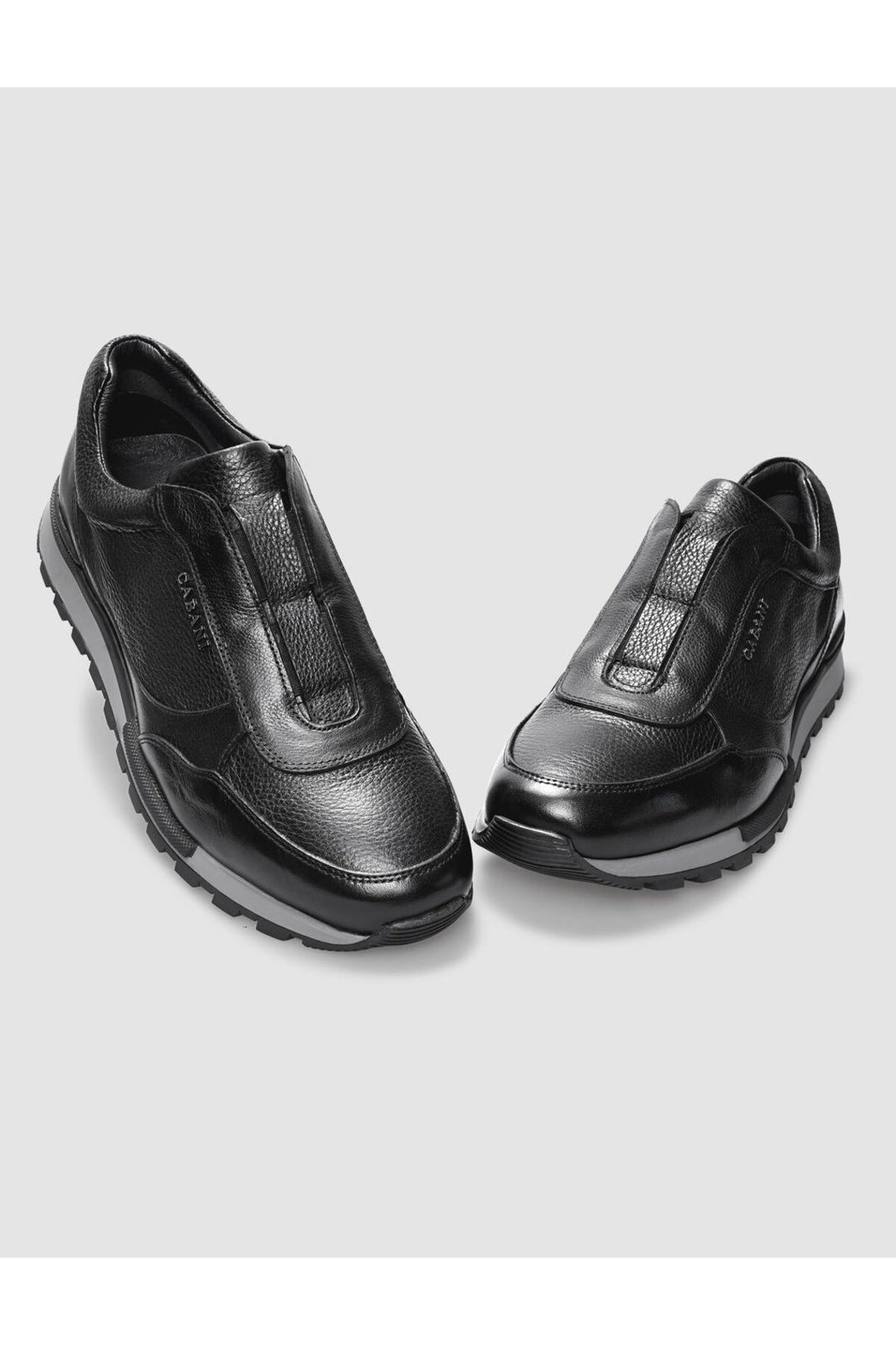 Cabani Shoes Chaussures de sport pour hommes en cuir véritable noir avec semelle en caoutchouc léger - Noir