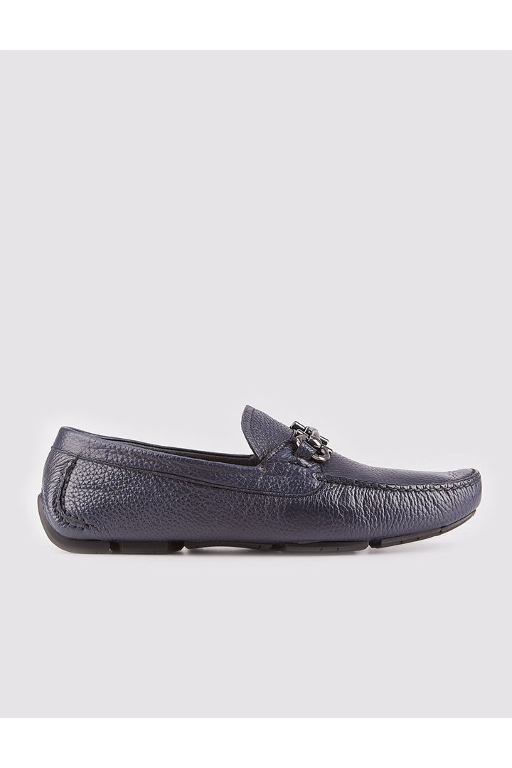 Cabani Shoes Chaussures Loafer pour homme en cuir véritable avec détail de boucle bleu marine - Bleu marine