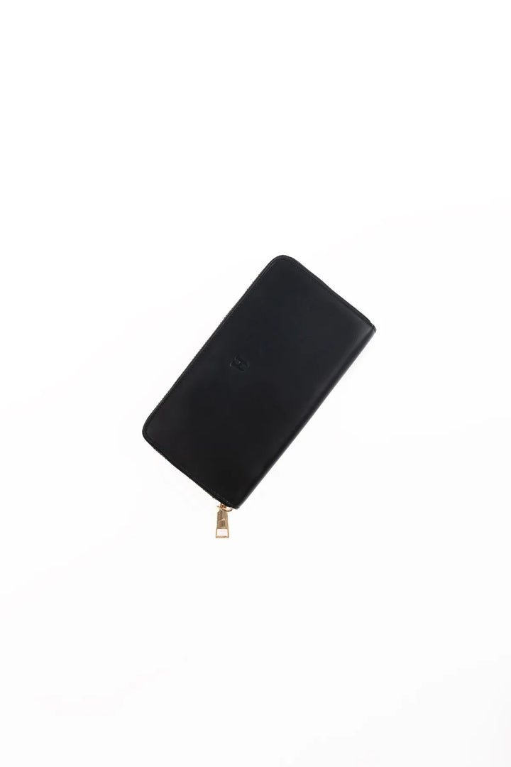 helmbrook Femme Cuir Véritable Grand Portefeuille Fermeture Éclair RFID Protégé Amelia Noir Tan