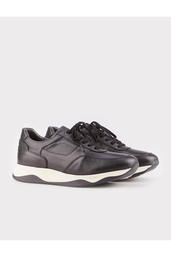 Cabani Shoes Baskets de sport pour homme en cuir véritable noir avec fourrure et lacets - Noir
