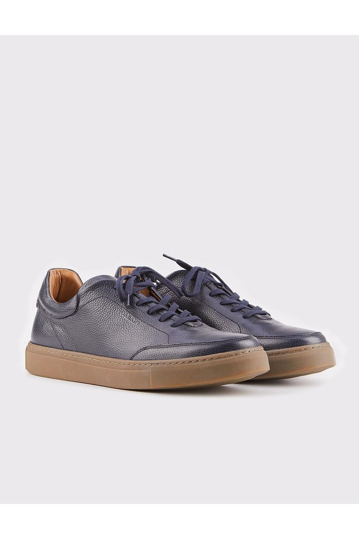 Cabani Shoes Chaussures de sport pour hommes en cuir véritable bleu marine à lacets avec des clous perforés. - Bleu marine
