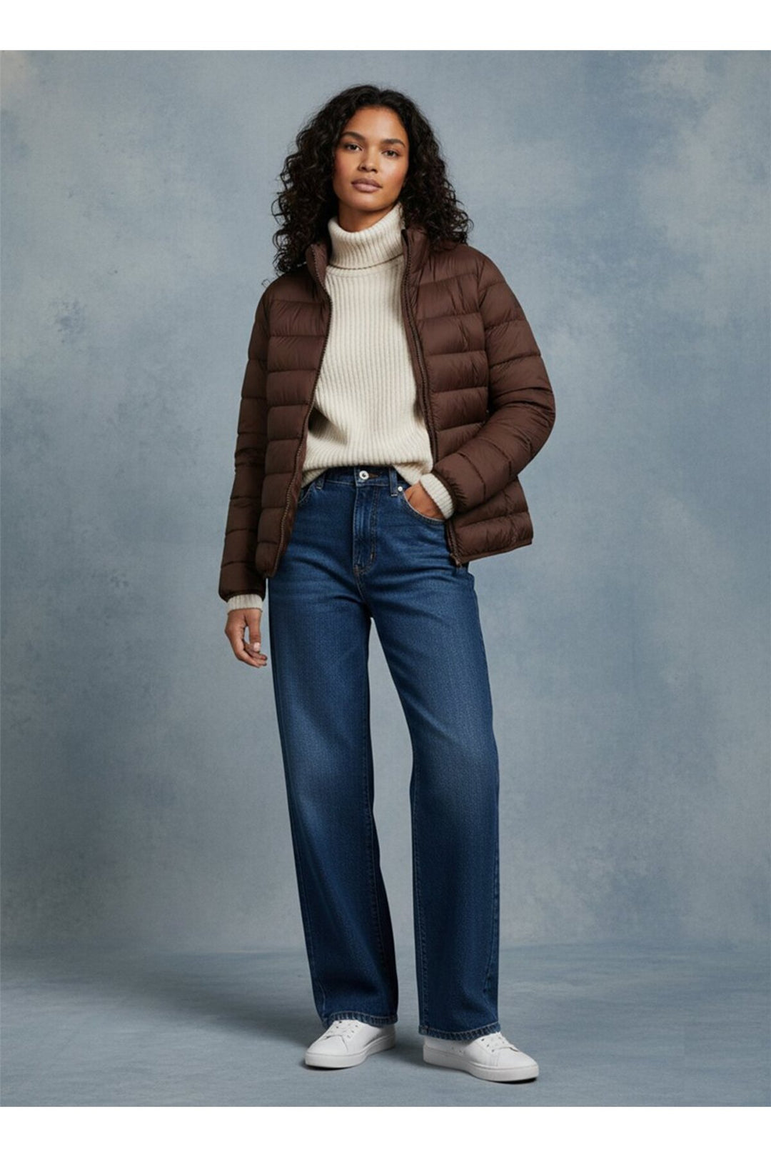 LTB Manteau marron gonflable zippé à manches longues