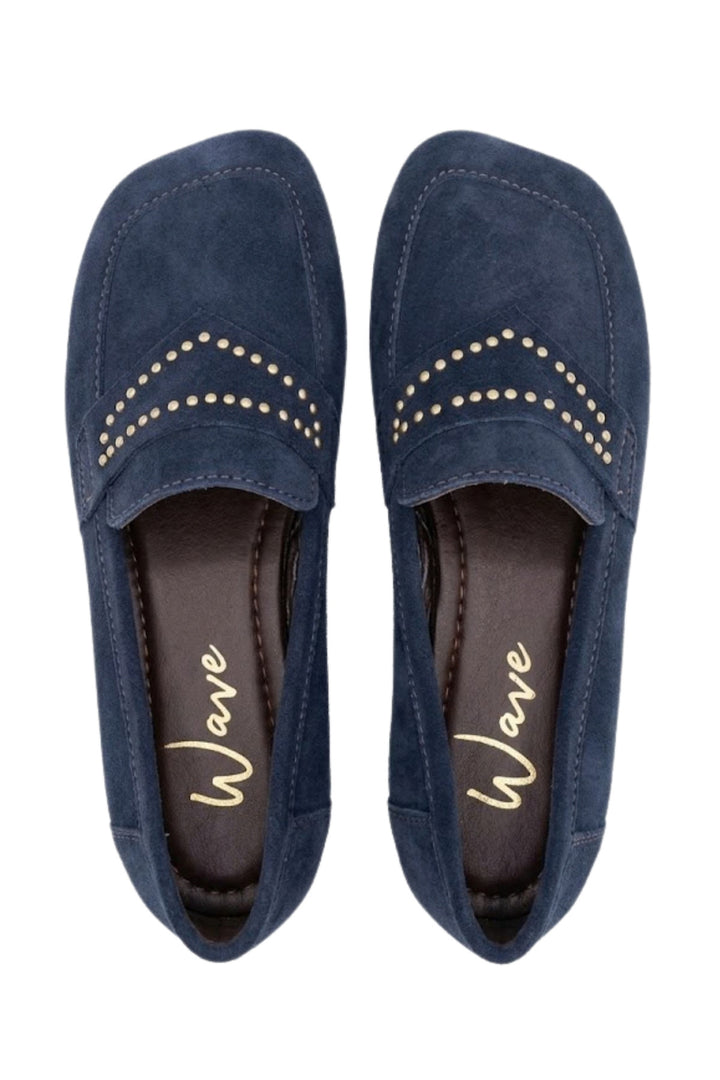 Wavelys RON Bleu marine Cuir Suédé Confortable Semelle Basse Ballerines - Noir