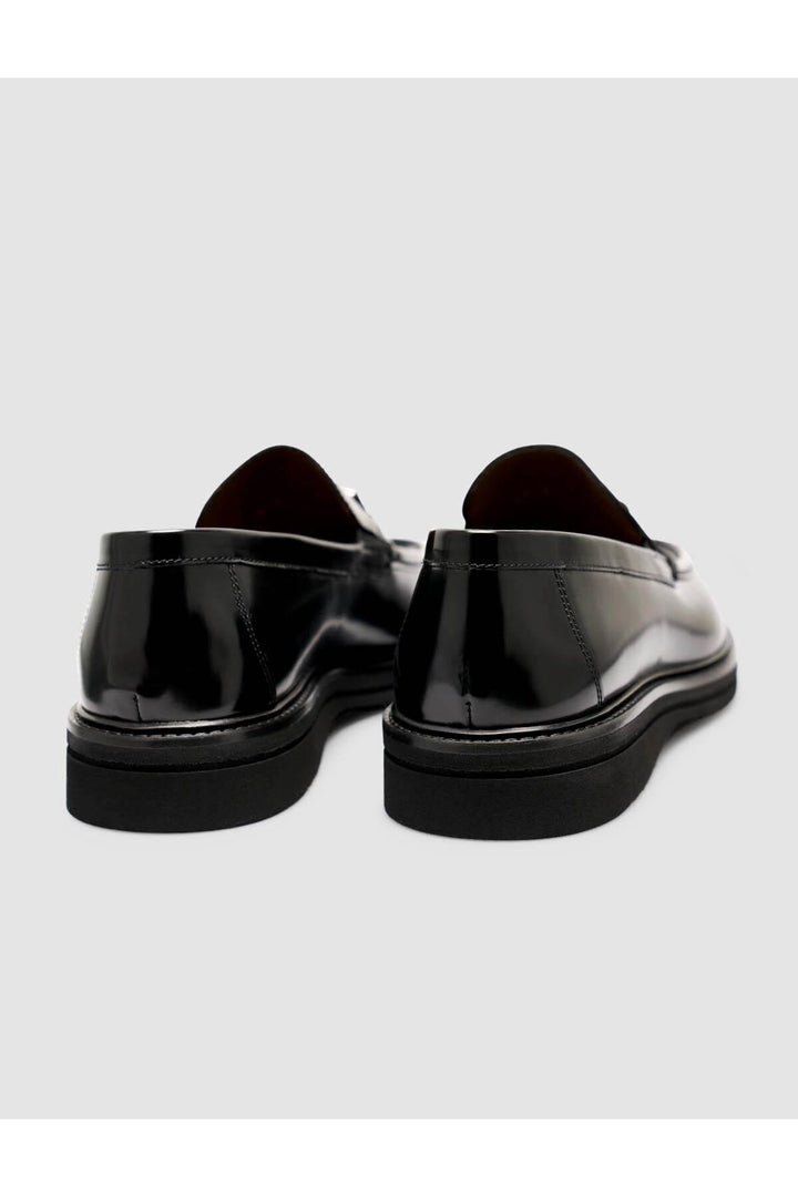 Cabani Shoes Loafer en cuir véritable noir pour homme avec boucle en métal - Noir