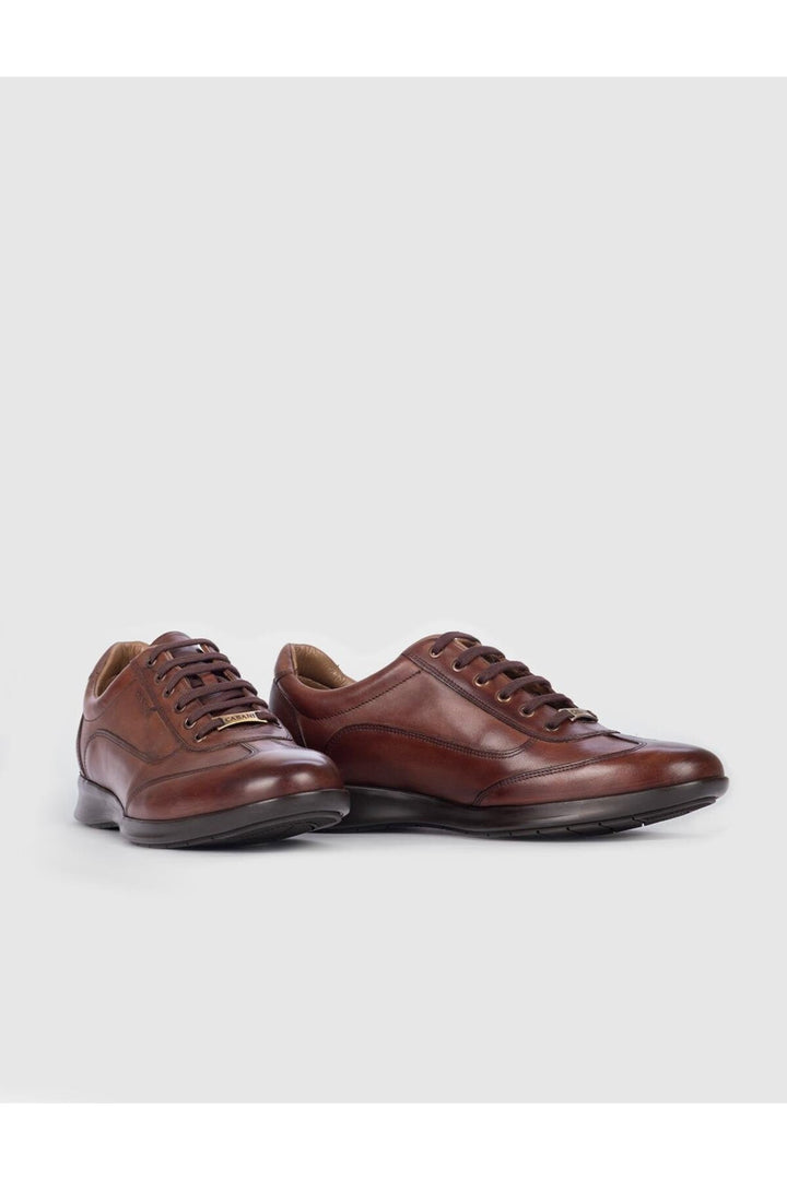 Cabani Shoes Chaussures de ville pour hommes en cuir véritable marron avec lacets et semelle en caoutchouc. - Marron