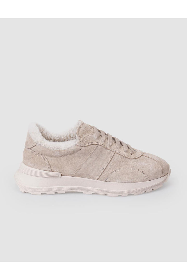 Cabani Shoes Baskets sportives pour femmes en cuir véritable beige en suède avec fourrure. - Multicolore