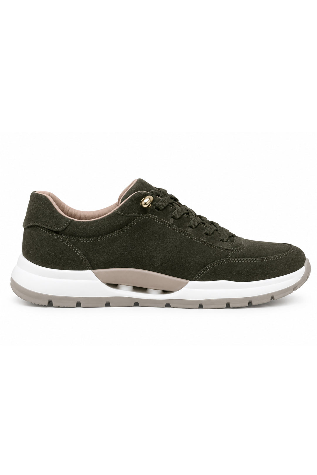 Wavelys MARA Chaussures de marche et de sport élégantes en nubuck véritable avec lacets intelligents, semelle confortable, couleur kaki. - Kaki
