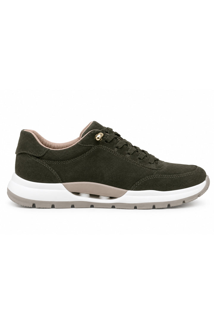 Wavelys MARA Chaussures de marche et de sport élégantes en nubuck véritable avec lacets intelligents, semelle confortable, couleur kaki. - Kaki