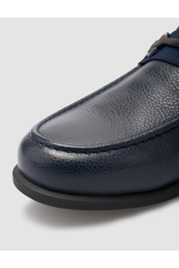 Cabani Shoes Mocassins pour hommes en cuir véritable bleu marine avec boucle. - Bleu marine