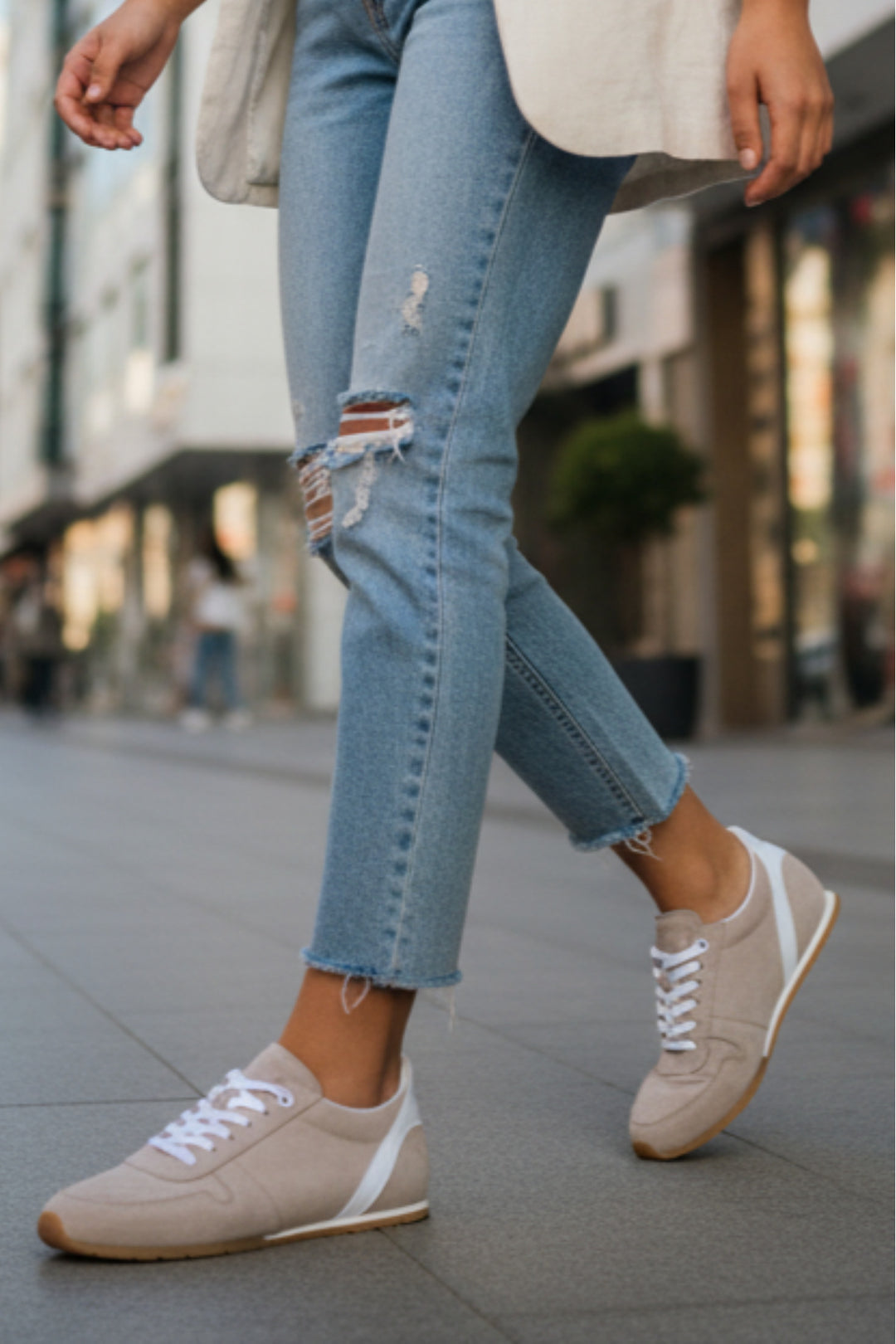 Wavelys ALESSIA Baskets en suède beige pour femmes chaussures de ville - Beige